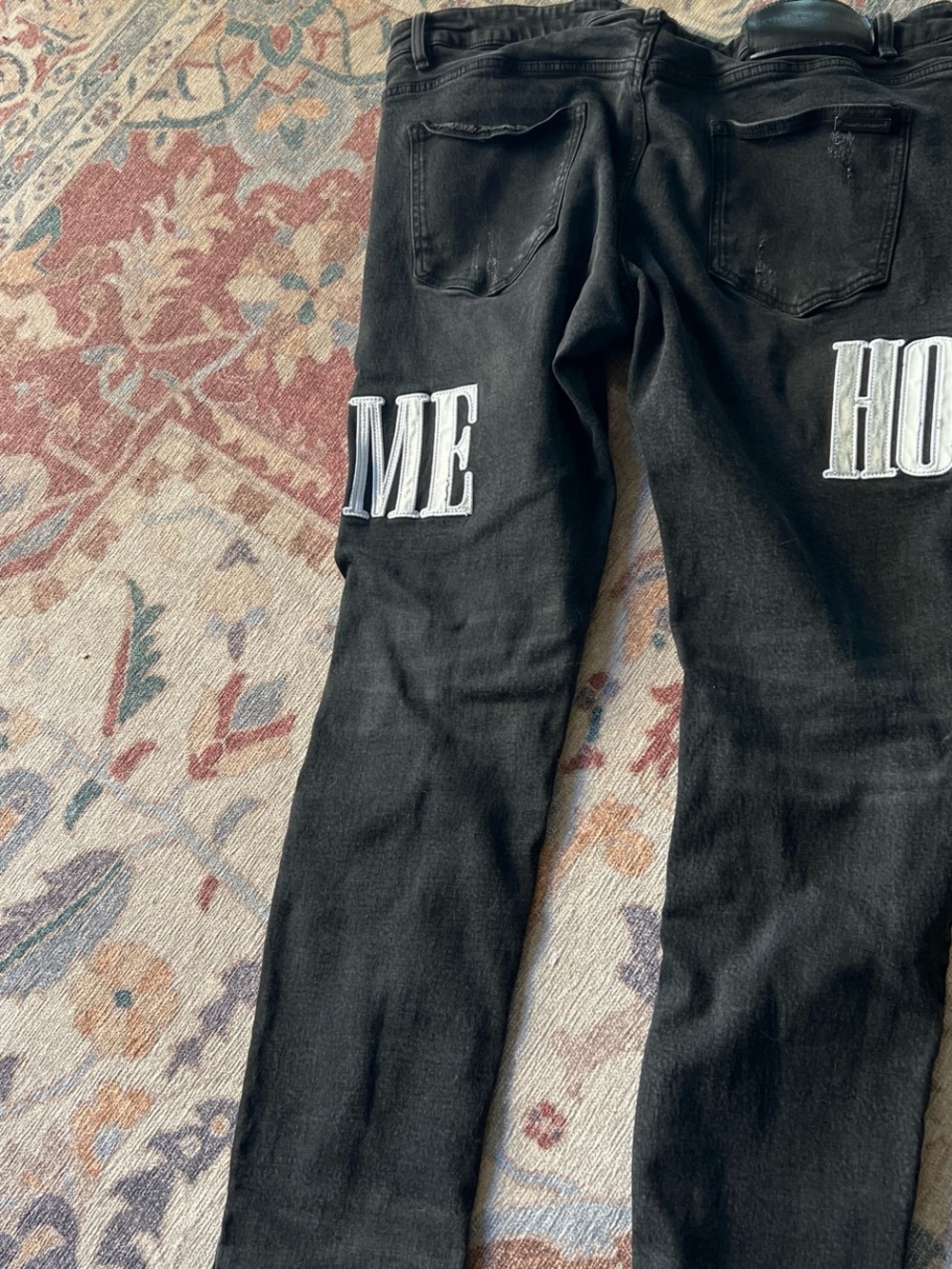 Men's Black Skinny Jeans with White Lettering